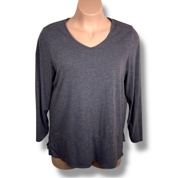 XXL Apt 9 Grey Gray Pullover Top Sweatshirt Zip Accent 3/4 Sleeve Casual Stretch - Picture 1 of 13